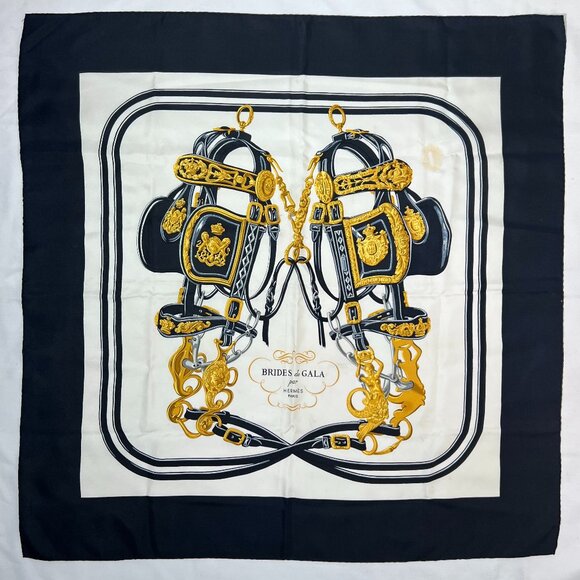 Hermes Accessories - VTG HERMES Brides de Gala Scarf White Black Gold colorway, by Hugo Grygkar